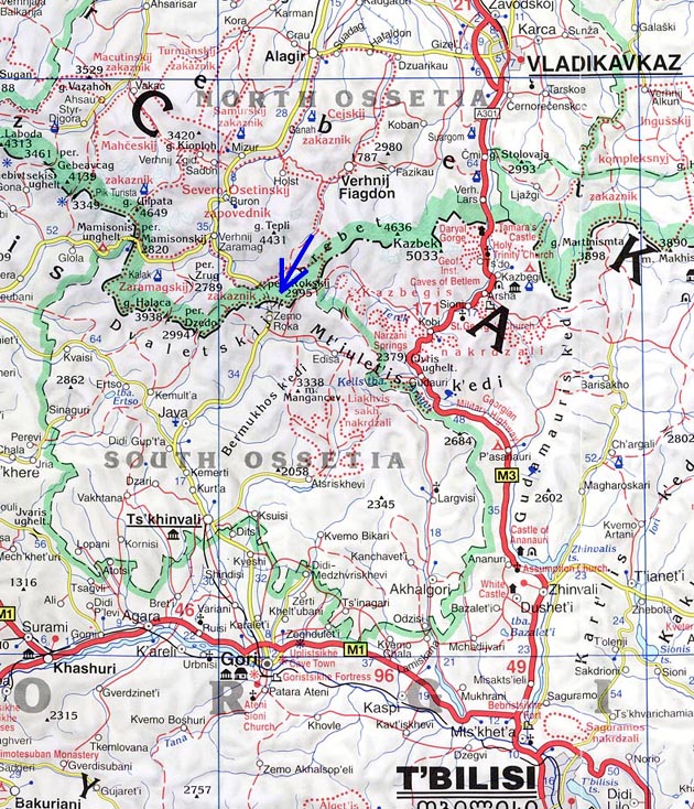 南オセチア周辺の地図
